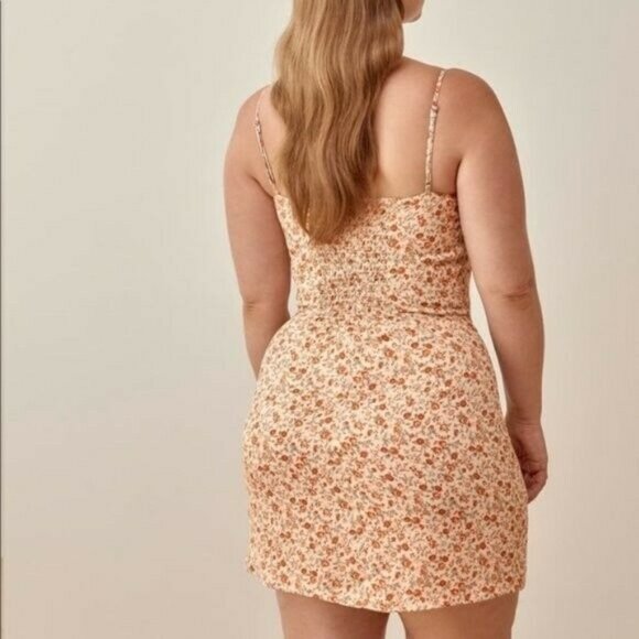 Reformation Helm Sleeveless Mini Floral Print Dress in Fairy Orange Sz 12 - Picture 3 of 12